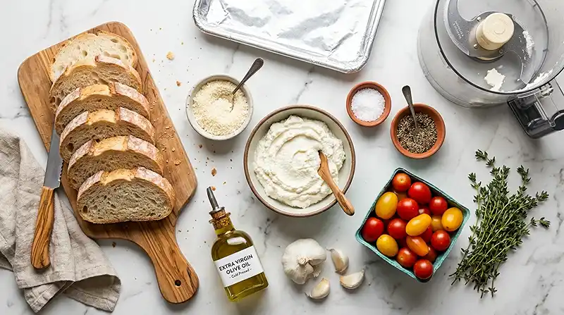 Whipped Ricotta Roasted Tomato Crostini 2 ingredients for Whipped Ricotta Roasted Tomato Crostini