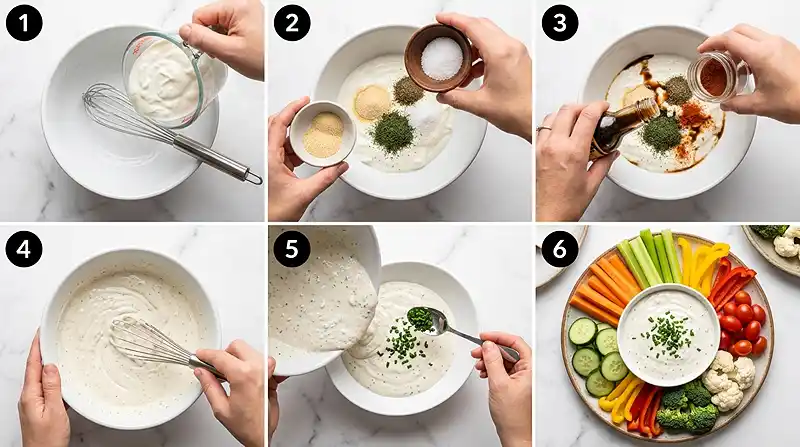 Greek Yogurt Ranch Veggie Dip 3 making the Greek Yogurt Ranch Veggie Dip