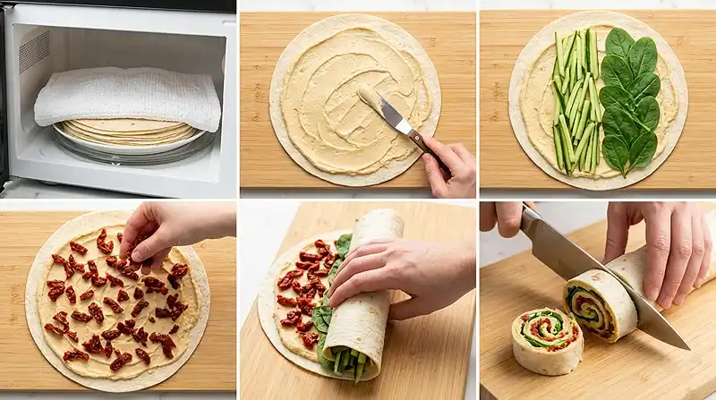 Hummus Veggie Pinwheels 3 making the Hummus Veggie Pinwheels