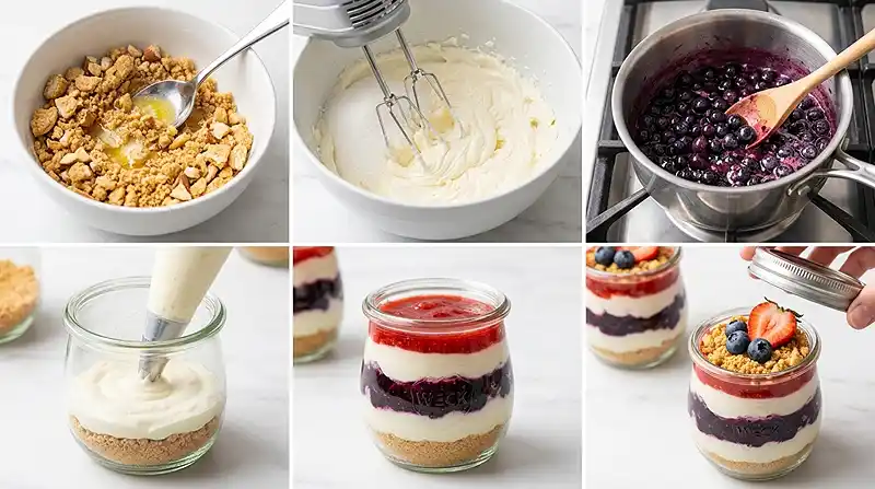 Patriotic Berry Cheesecake Jars 3 making the Patriotic Berry Cheesecake Jars