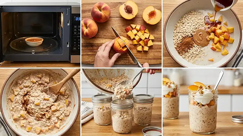 Peach Cobbler Overnight Oats 3 making the Peach Cobbler Overnight Oats