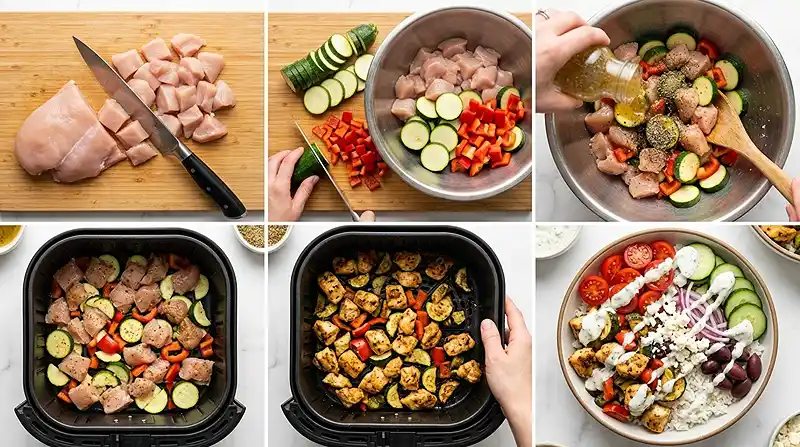 Air Fryer Greek Chicken Bowls 3 preparing the Air Fryer Greek Chicken Bowls