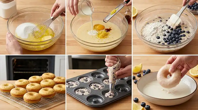 Baked Lemon Blueberry Donuts 3 preparing the Baked Lemon Blueberry Donuts