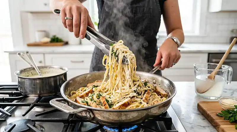 Cottage Cheese Alfredo Chicken Pasta 3 preparing the Cottage Cheese Alfredo Chicken Pasta