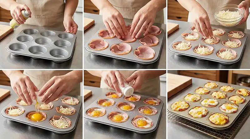 Ham and Cheese Egg Cups 3 preparing the Ham and Cheese Egg Cups