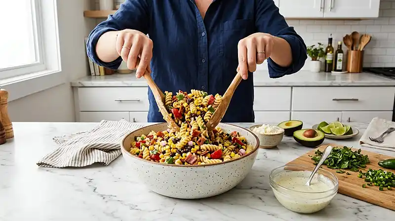 Mexican Street Corn Pasta Salad 3 preparing the Mexican Street Corn Pasta Salad