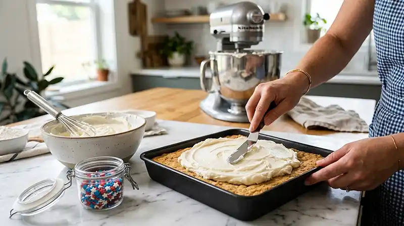 preparing the Patriotic Sugar Cookie Bars