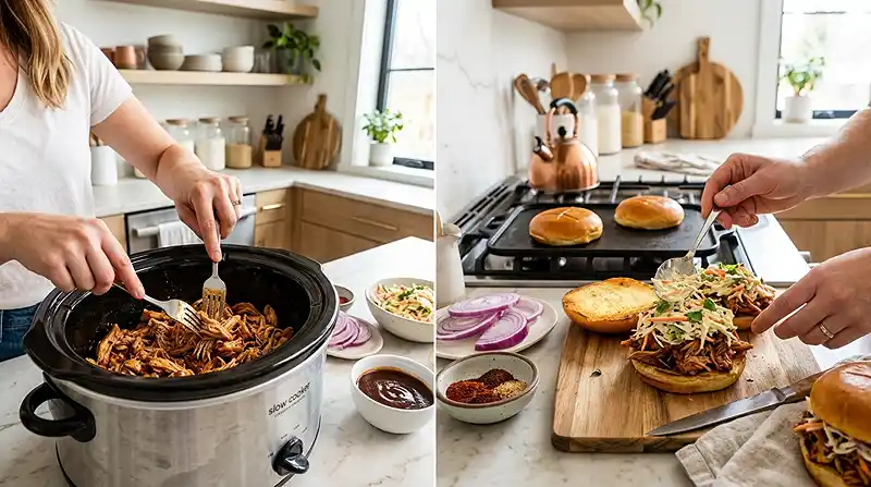 Slow Cooker BBQ Chicken Sandwiches 3 preparing the Slow Cooker BBQ Chicken Sandwiches