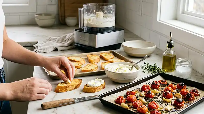 Whipped Ricotta Roasted Tomato Crostini 3 preparing the Whipped Ricotta Roasted Tomato Crostini