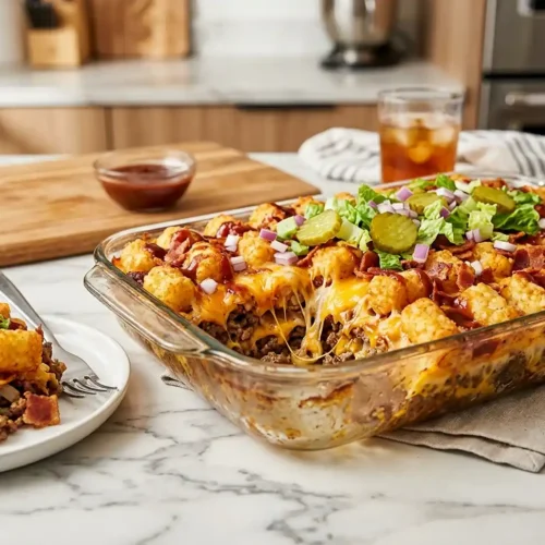 BBQ Bacon Cheeseburger Tater Tot Bake