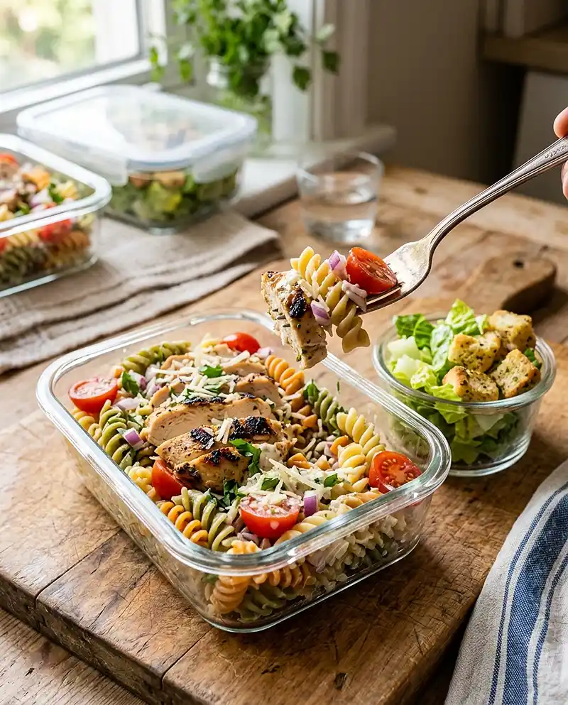 Chicken Caesar Pasta Lunch Boxes 4 Chicken Caesar Pasta Lunch Boxes recipe