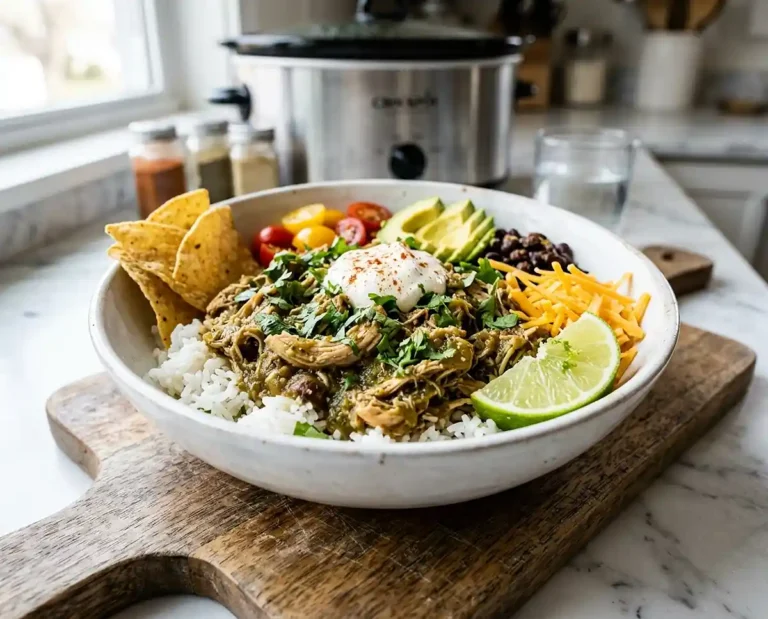Crockpot Salsa Verde Chicken Bowls
