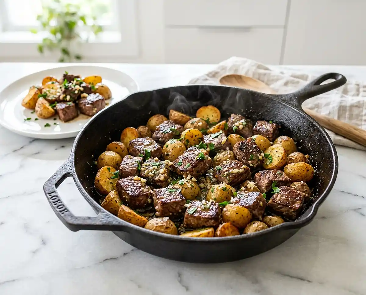 Garlic Butter Steak Bites and Potatoes