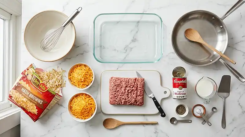 INGREDIENTS FOR Cheesy Sausage Hashbrown Casserole