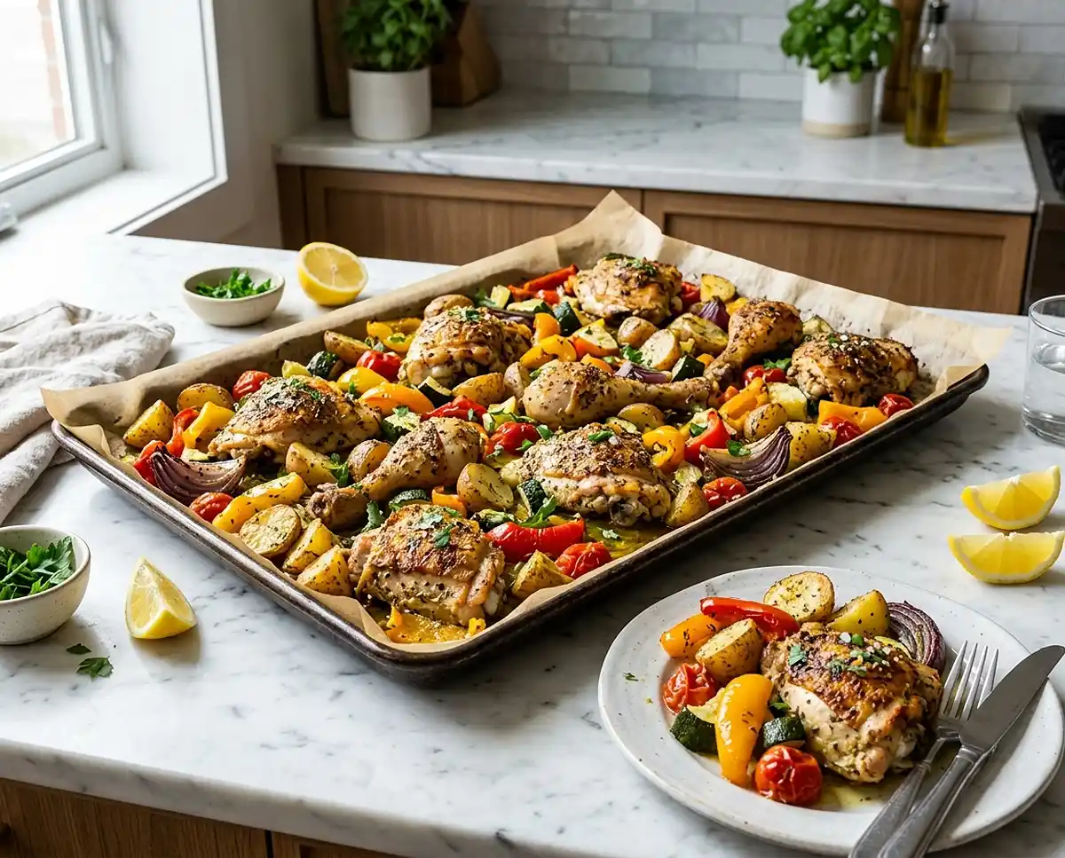 Lemon Garlic Chicken Veggie Bake