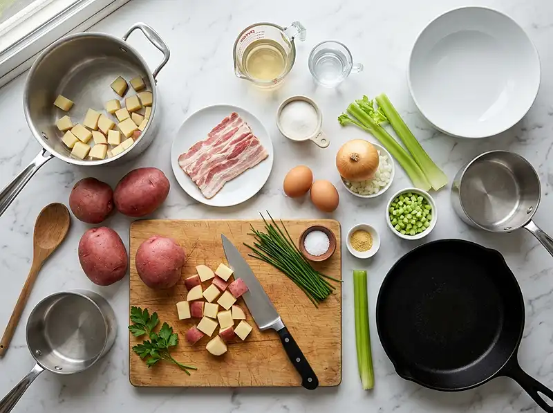 Main ingredients for german potato salad recipe with egg​