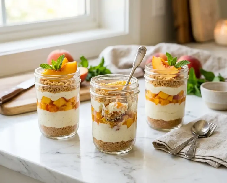 No-Bake Peach Cheesecake Jars