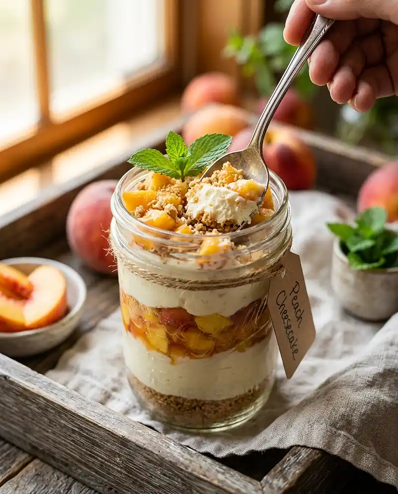 No-Bake Peach Cheesecake Jars 4 No-Bake Peach Cheesecake Jars recipe