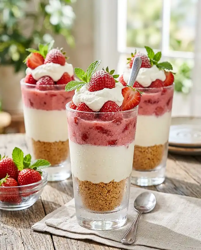 No-Bake Summer Dessert Recipes 3 No-bake summer desserts featuring creamy strawberry cheesecake cups