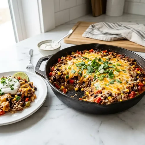 One Pan Beef Enchilada Rice