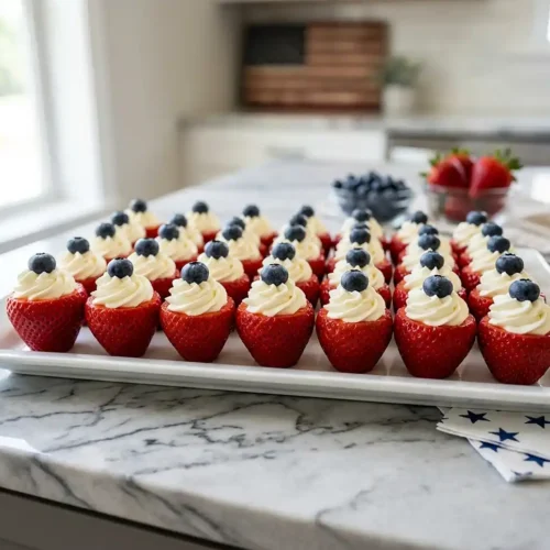 Patriotic Cheesecake Stuffed Strawberries 5 Patriotic Cheesecake Stuffed Strawberries