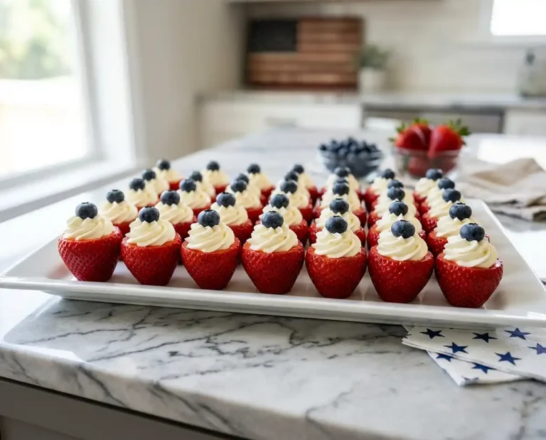 Patriotic Cheesecake Stuffed Strawberries