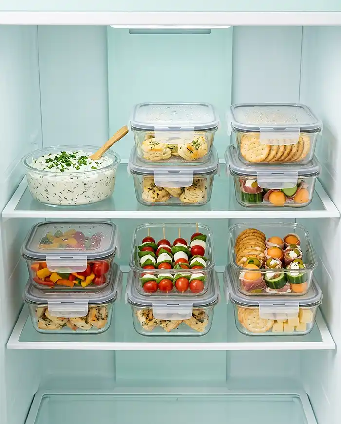 Summer Appetizers and Party Snacks 23 Summer Appetizers and Party Snacks leftovers stored in glass containers in the refrigerator