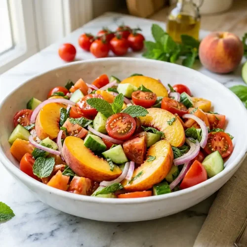 Tomato Peach Cucumber Salad
