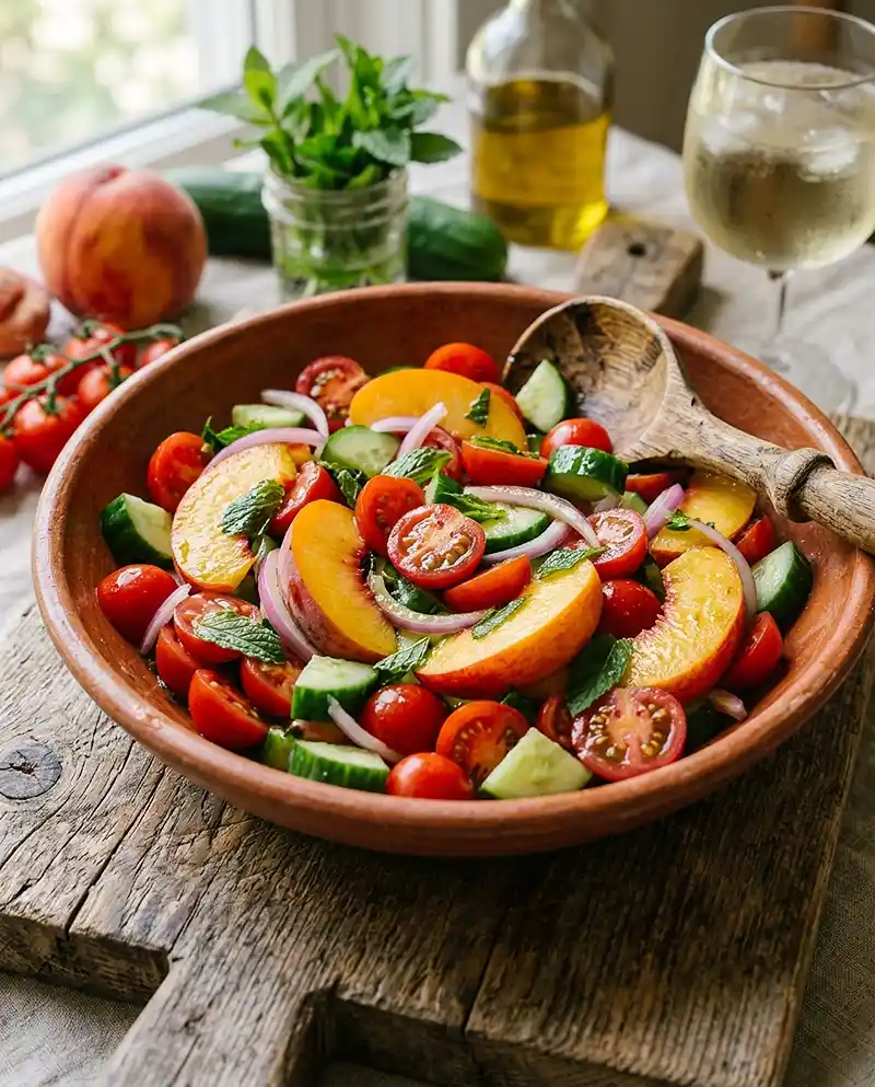 Tomato Peach Cucumber Salad recipe