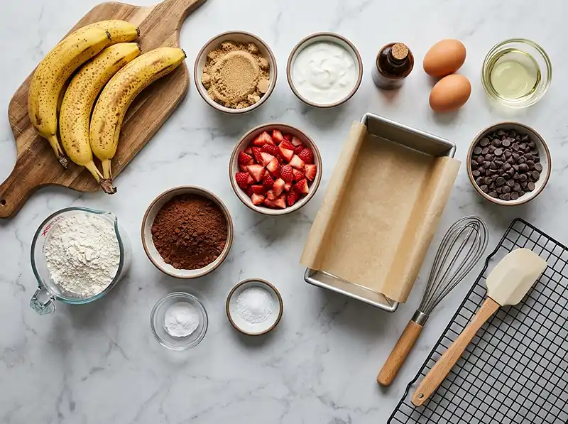double chocolate strawberry banana bread Ingredients