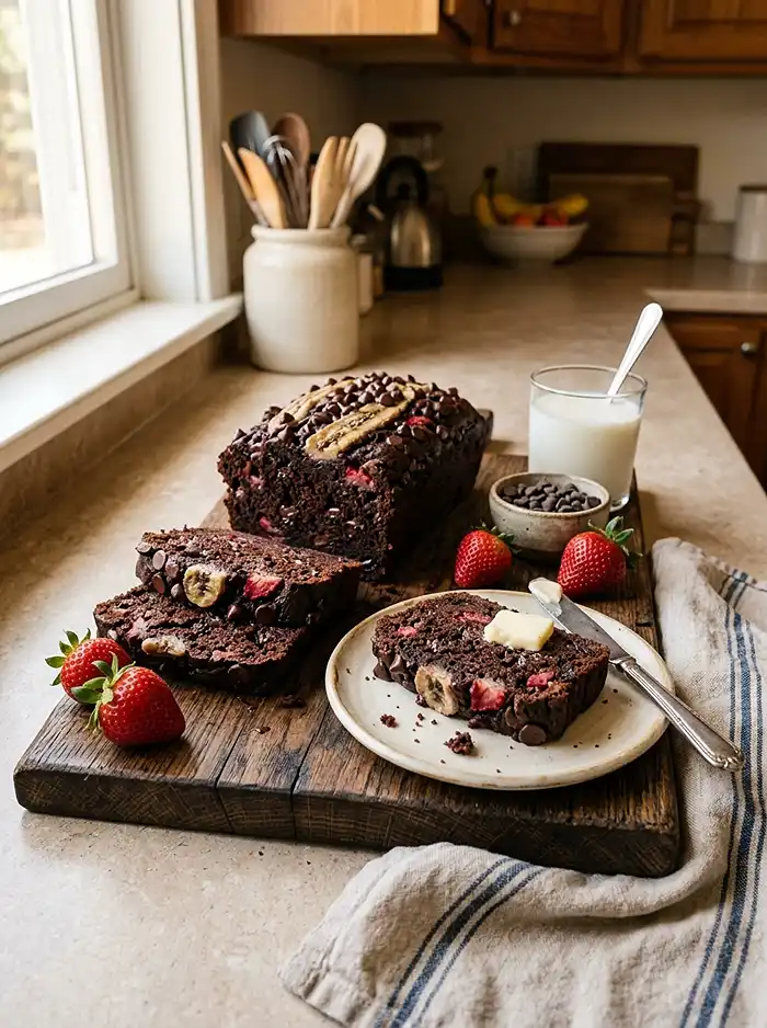 double chocolate strawberry banana bread Recipe