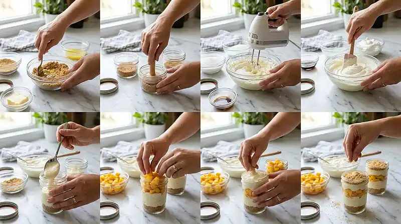No-Bake Peach Cheesecake Jars 3 how to make the No-Bake Peach Cheesecake Jars