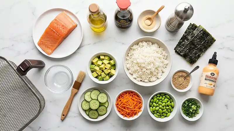 Air Fryer Salmon Rice Bowl 2 ingredients for Air Fryer Salmon Rice Bowl