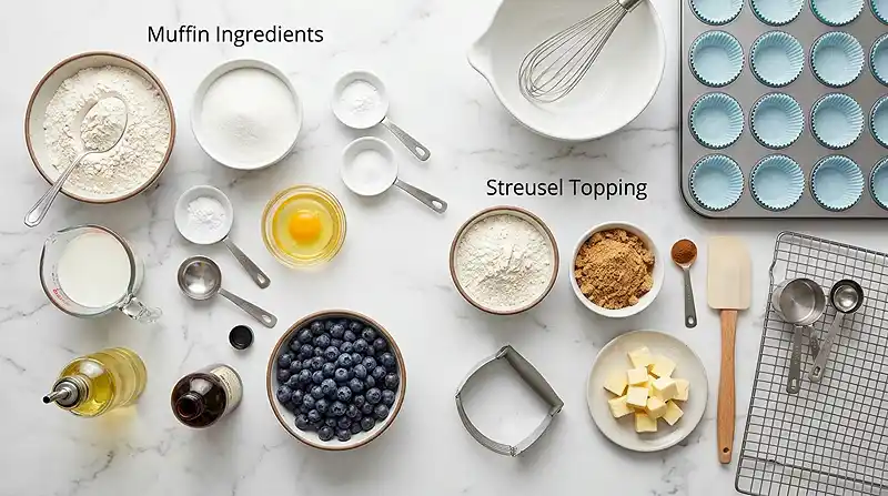ingredients for Blueberry Coffee Cake Muffins