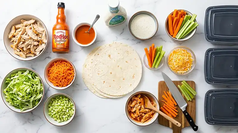 ingredients for Buffalo Chicken Wrap Boxes