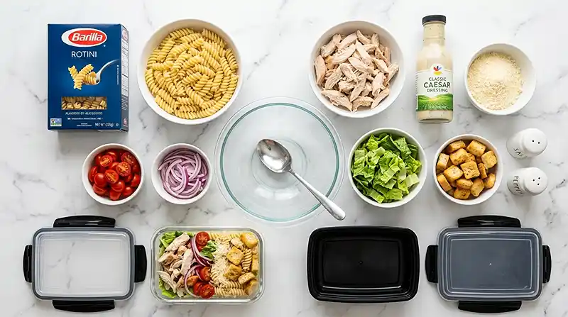 Chicken Caesar Pasta Lunch Boxes 2 ingredients for Chicken Caesar Pasta Lunch Boxes
