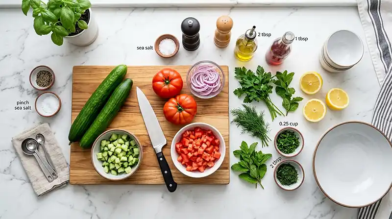Easy Cucumber Tomato Herb Salad 2 ingredients for Cucumber Tomato Herb Salad