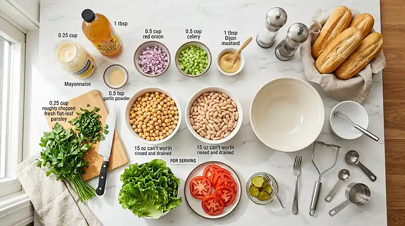 ingredients for Dense Bean Salad Grinder