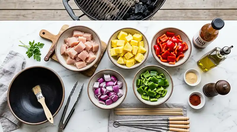 ingredients for Grilled BBQ Chicken Pineapple Skewers