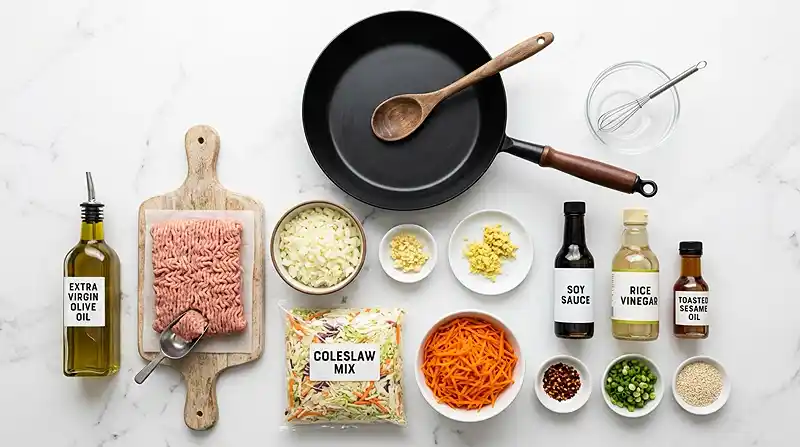 ingredients for Ground Turkey Egg Roll Skillet