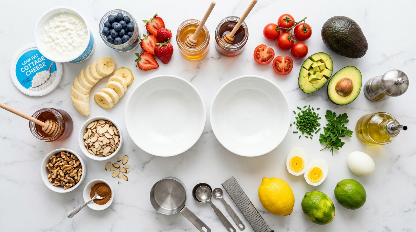 ingredients for High Protein Cottage Cheese Breakfast Bowl