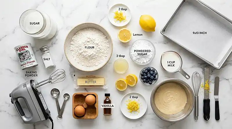Lemon Blueberry Sheet Cake 2 ingredients for Lemon Blueberry Sheet Cake