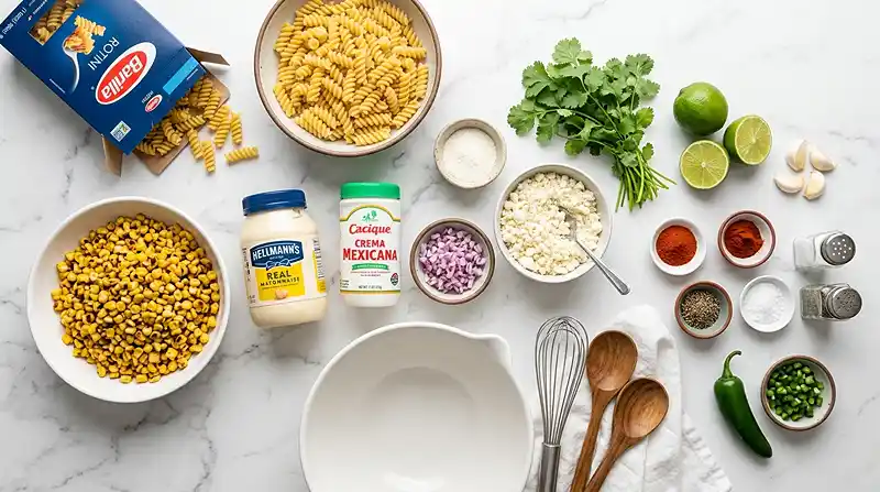 ingredients for Loaded Street Corn Pasta Salad