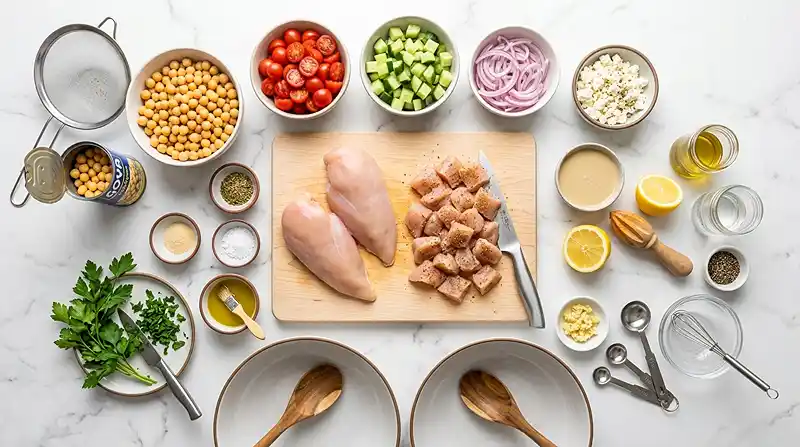 Mediterranean Chickpea Chicken Bowls 2 ingredients for Mediterranean Chickpea Chicken Bowls