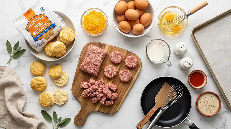 ingredients for Mini Breakfast Biscuit Sandwiches