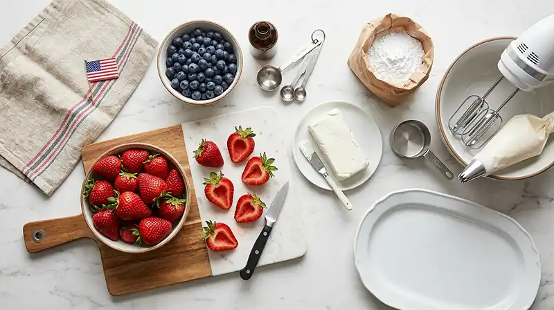 Patriotic Cheesecake Stuffed Strawberries 2 ingredients for Patriotic Cheesecake Stuffed Strawberries