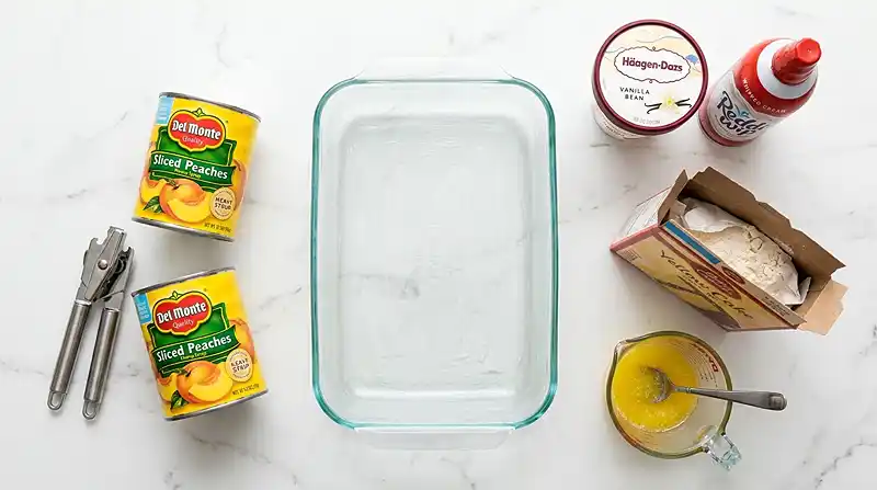 Peach Cobbler Dump Cake 2 ingredients for Peach Cobbler Dump Cake