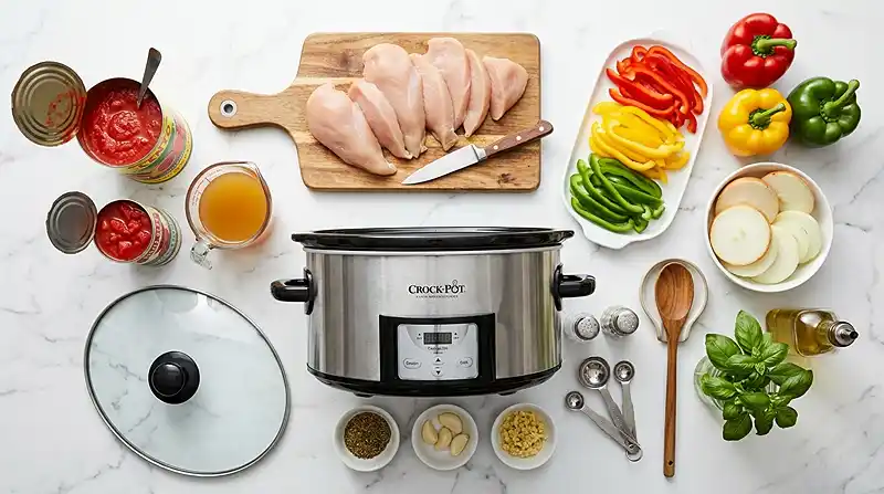 Slow Cooker Italian Chicken and Peppers 2 ingredients for Slow Cooker Italian Chicken and Peppers