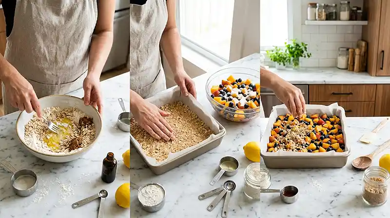 Peach Blueberry Crisp Bars 3 preparing Peach Blueberry Crisp Bars