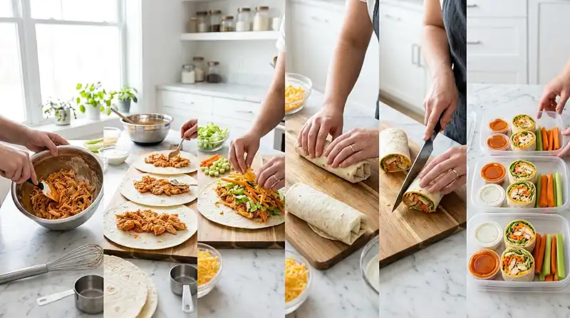 preparing the Buffalo Chicken Wrap Boxes